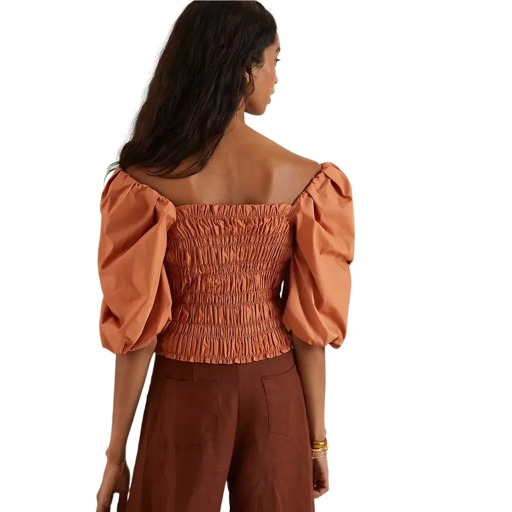 Anthropologie x Mare Mare Salina Terracotta Smocked Crop Top